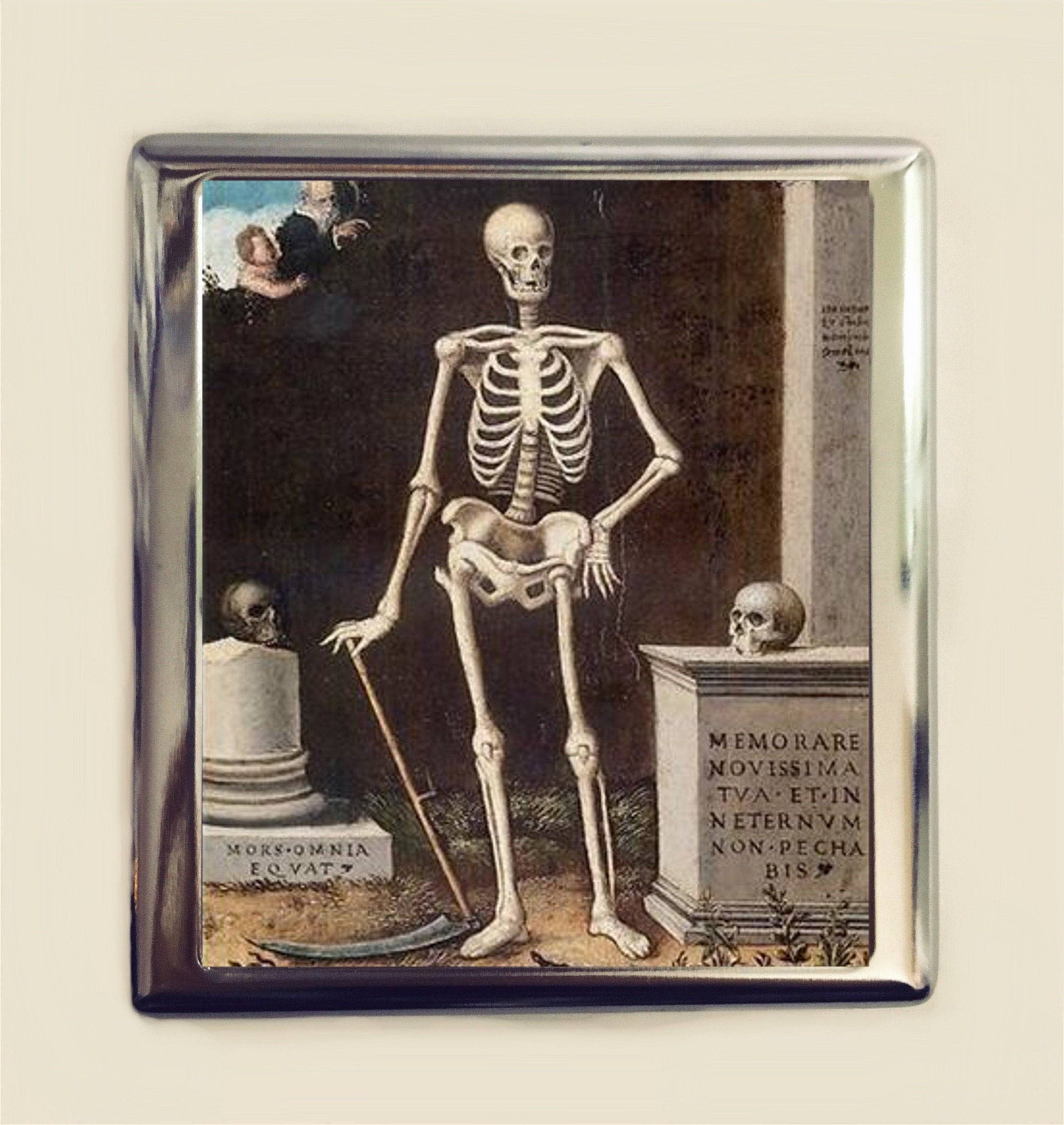 skeleton cigarette holder Macabre Skeleton Art Cigarette Case Business Card ID Holder Wallet Goth  Dark Art Fine Art Painting Skull